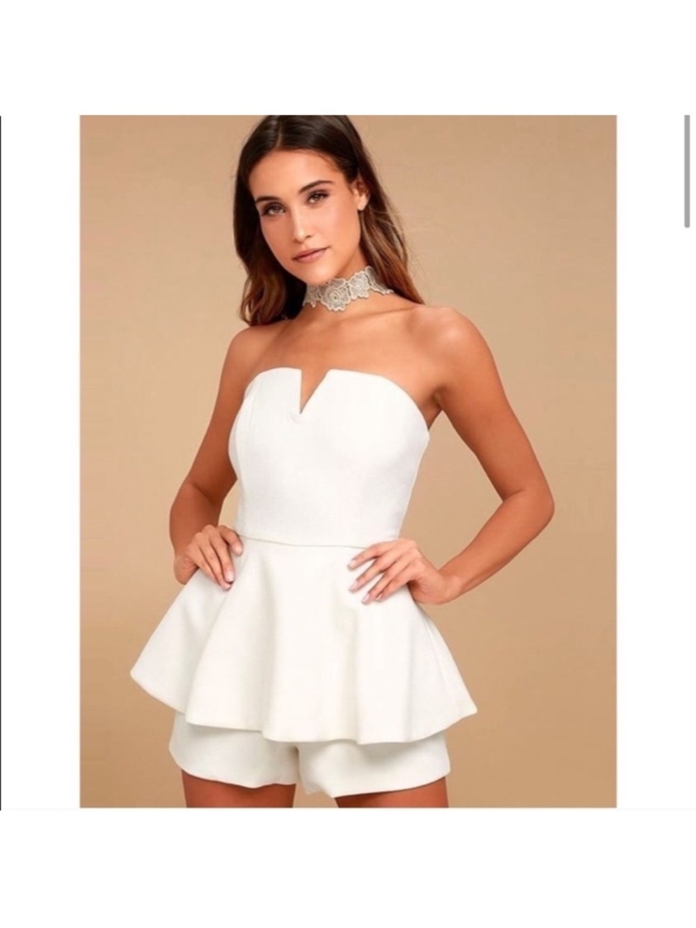 Do+Be Strapless White Peplum Romper Dress